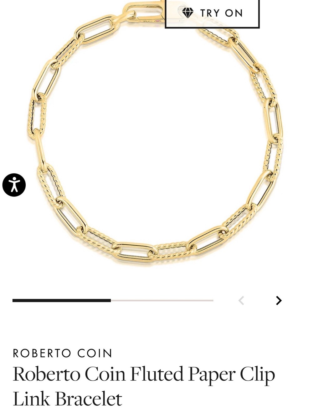 18K Yellow Gold Roberto Coin Gold Fluted Paper-Clip Link Bracelet 7”